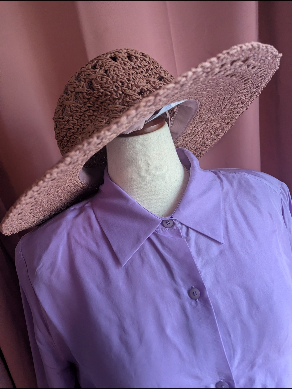 TIME and TRU Pink Straw Wide-Brim Sun Hat